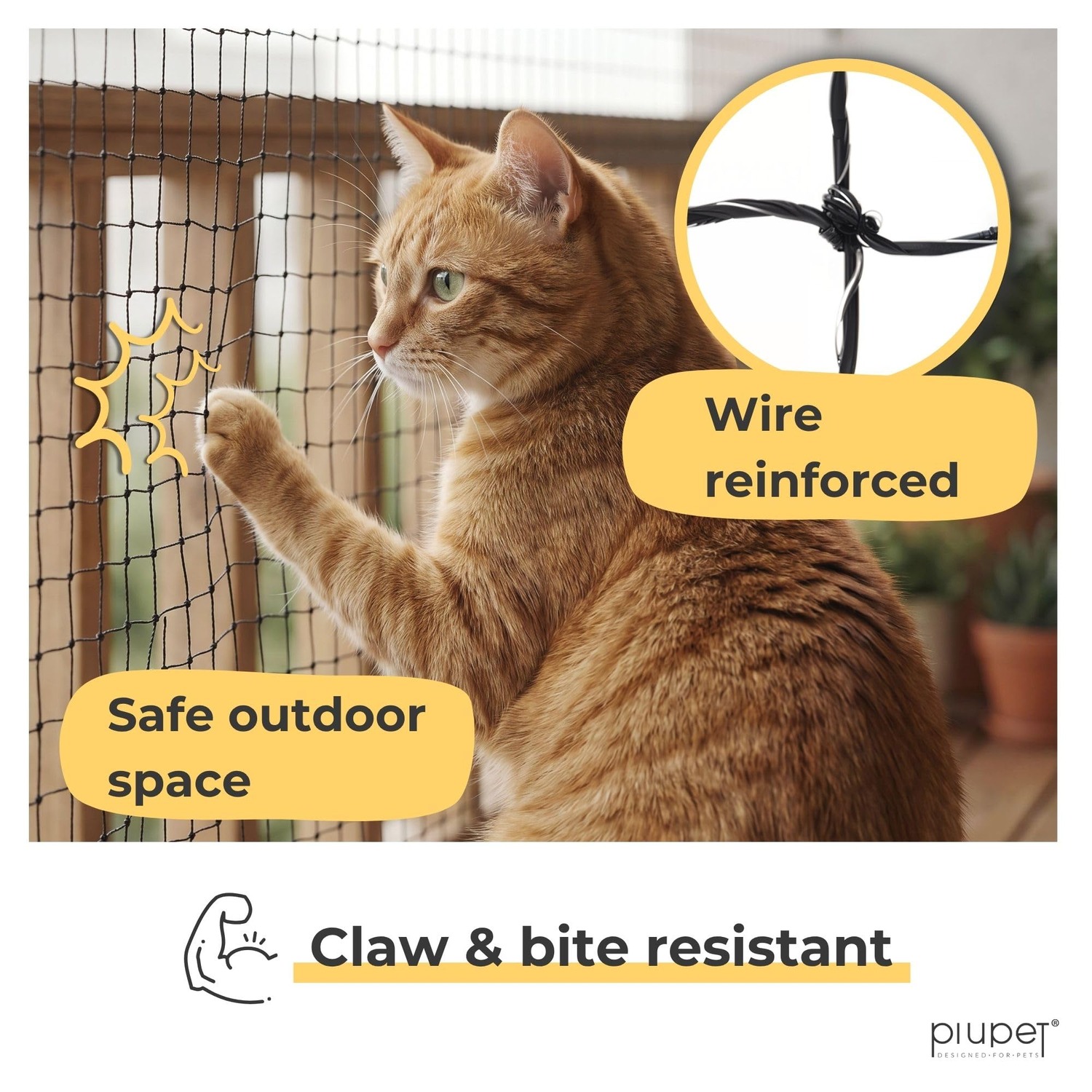 PiuPet Wire-Reinforced Cat Safety Net 8m x 3m, detail view